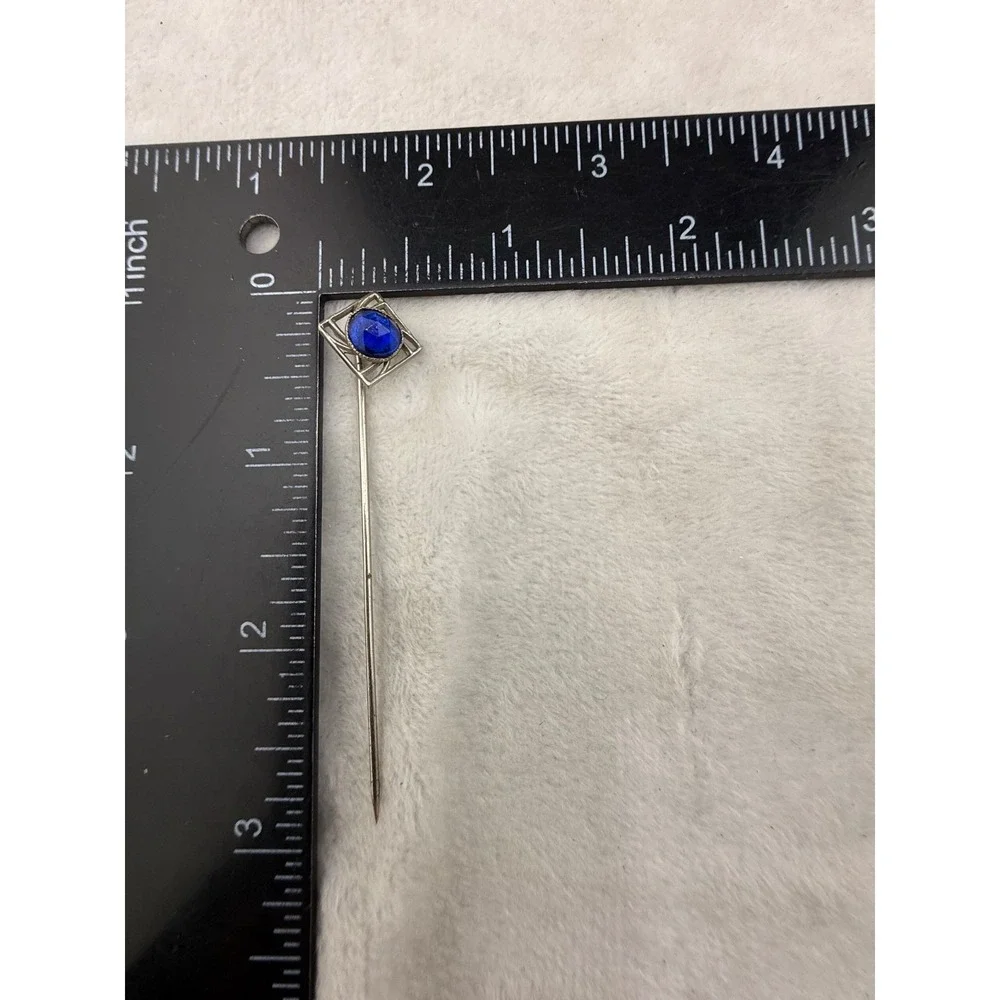 Vintage Rhinestone Stick Pin Brooch Silver‎ Tone Blue
